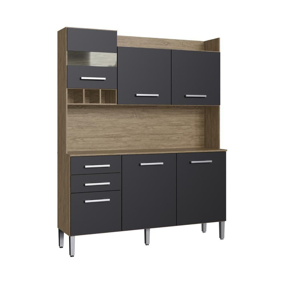 Miniatura Cozinha Compacta Decibal AC6200 6 Portas 2 Gavetas com Armário e Balcão - Wood Preto