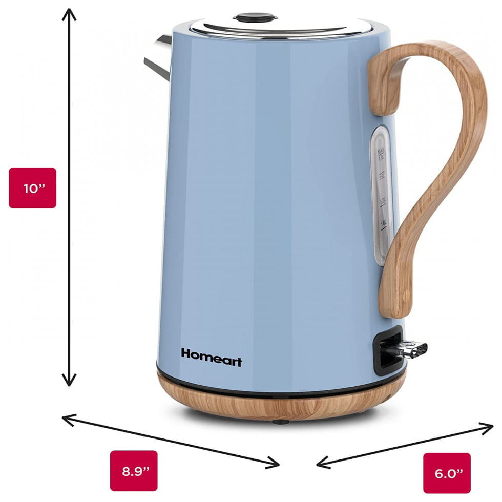 Miniatura Chaleira Elétrica Homeart 1.7L em Aço Inoxidável com Desligamento Automático e Proteção Contra Fervura, 110V 1500W, Azul