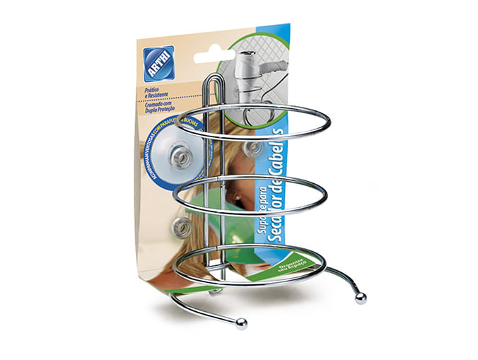 Miniatura Suporte Secador Cabelo Aço Cromado 1522 Arthi Suporte para secador de cabelo - Arthi