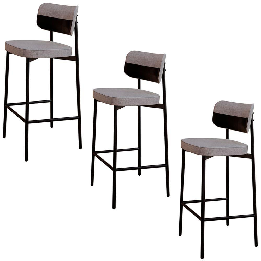 Miniatura Banqueta Alta Bar Estofada Kit 4 Ella M25 Linho Cinza Cl/preto - Mpozenato
