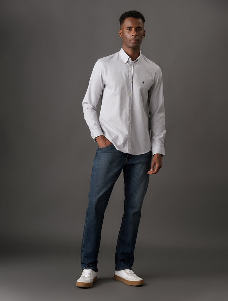 Miniatura Camisa Masculina Slim Fio 50 Calvin Klein Jeans - Branco Camisa Masculina Slim Fio 50 Calvin Klein Jeans Branco g
