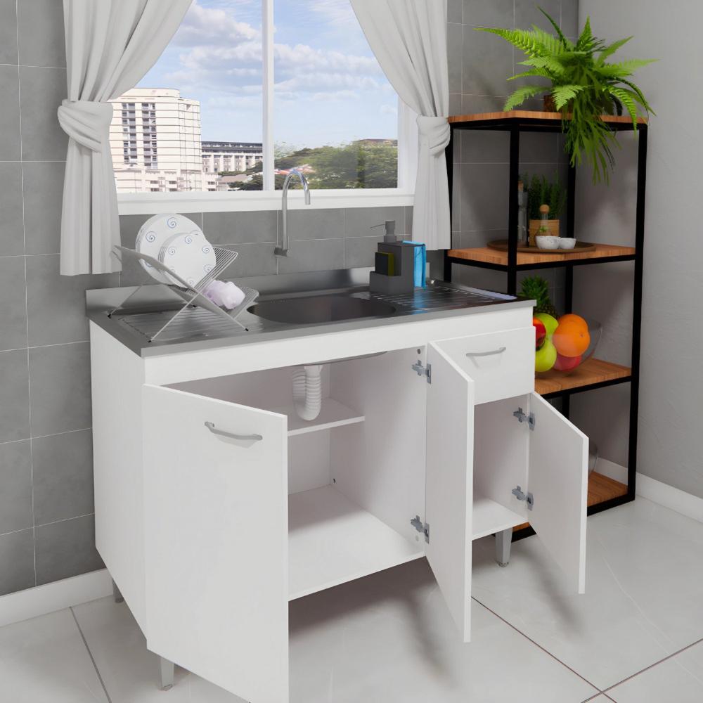 Miniatura Balcão de Pia Cozinha 120cm Armário Gabinete Morgana Branco