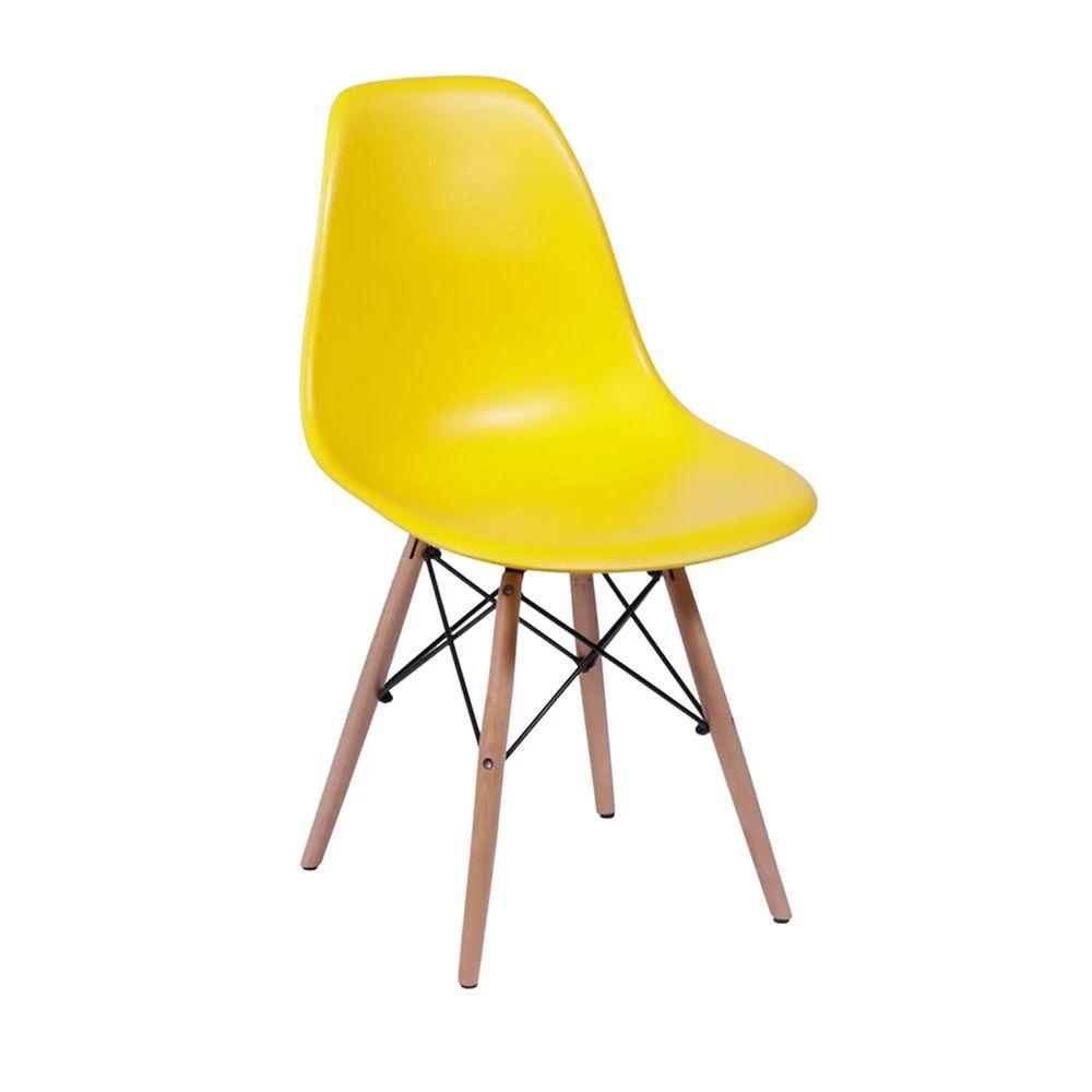 Miniatura Conjunto Mesa Eames Eiffel Dsw Redonda Pau Ferro 90cm + 4 Cadeiras Eames Dsw - Amarela