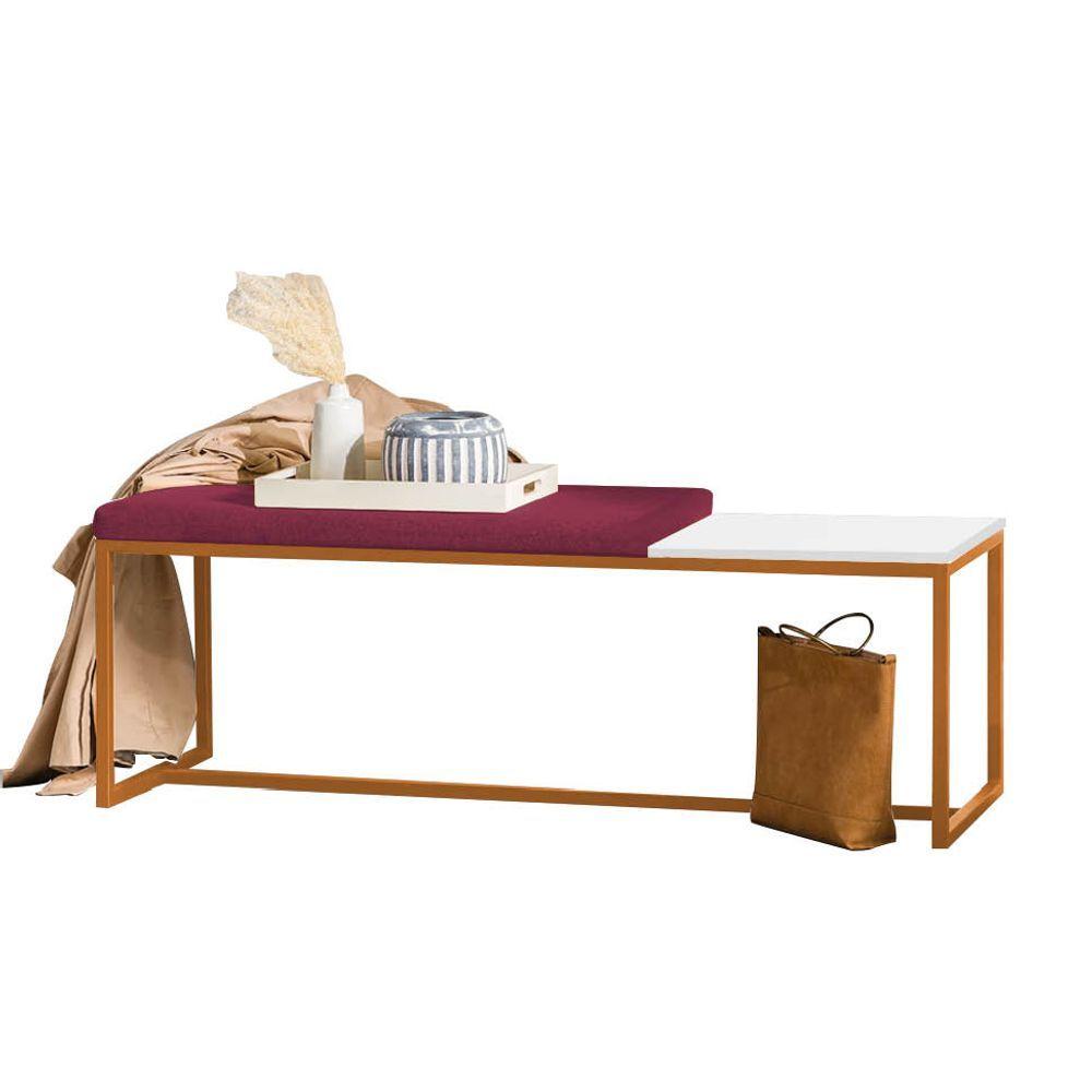 Miniatura Banco Recamier Puff 195cm Industrial Bronze Suede Bordô Tampo Quadrado Branco