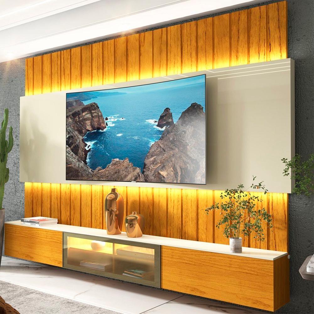 Miniatura Estante Home Para TV até 85 Polegadas com Led 230cm Soberano Reflecta Naturale/Off White