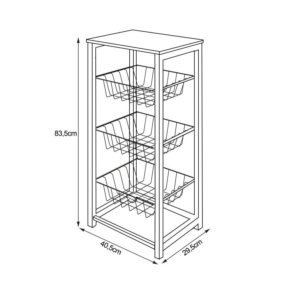 Miniatura Fruteira De Chão Cozinha Desmontada Aço Preto Cesto Cobre Tampo Canela Madri Cor: Preto