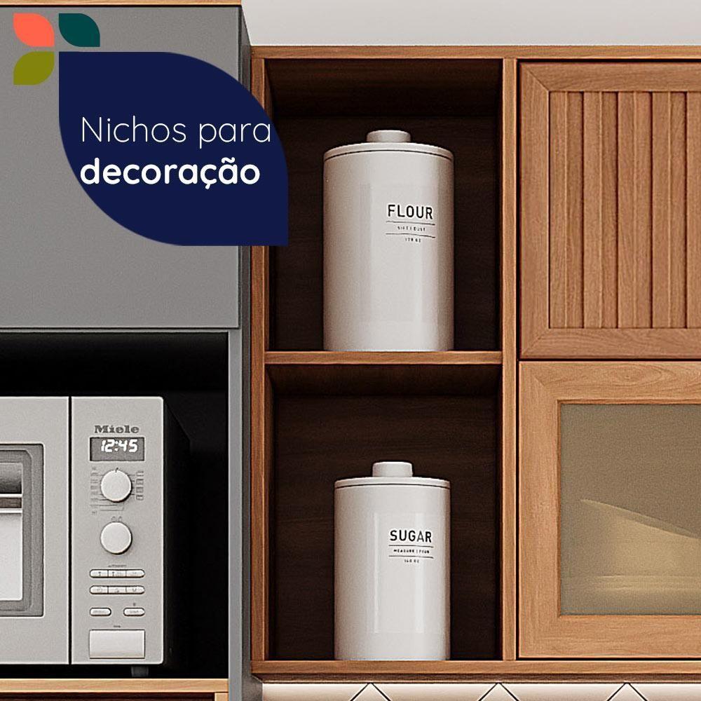 Armário Aéreo Castanha 1200mm 1 Porta Ripada E 1 Porta De Vidro - Freijó E Cinza