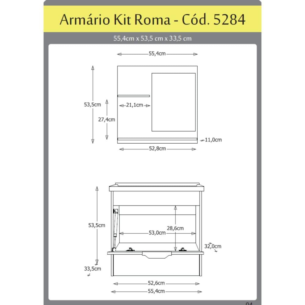 Miniatura Conjunto Gabinete de Banheiro Suspenso 1 Gaveta com Espelheira e Cuba Nogal Sevilha