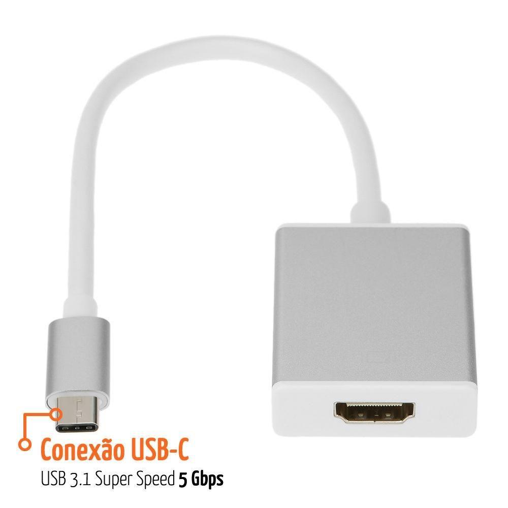 Miniatura Adaptador Conversor Usb C 3.1 Type C Macho Hdmi Fêmea Prata