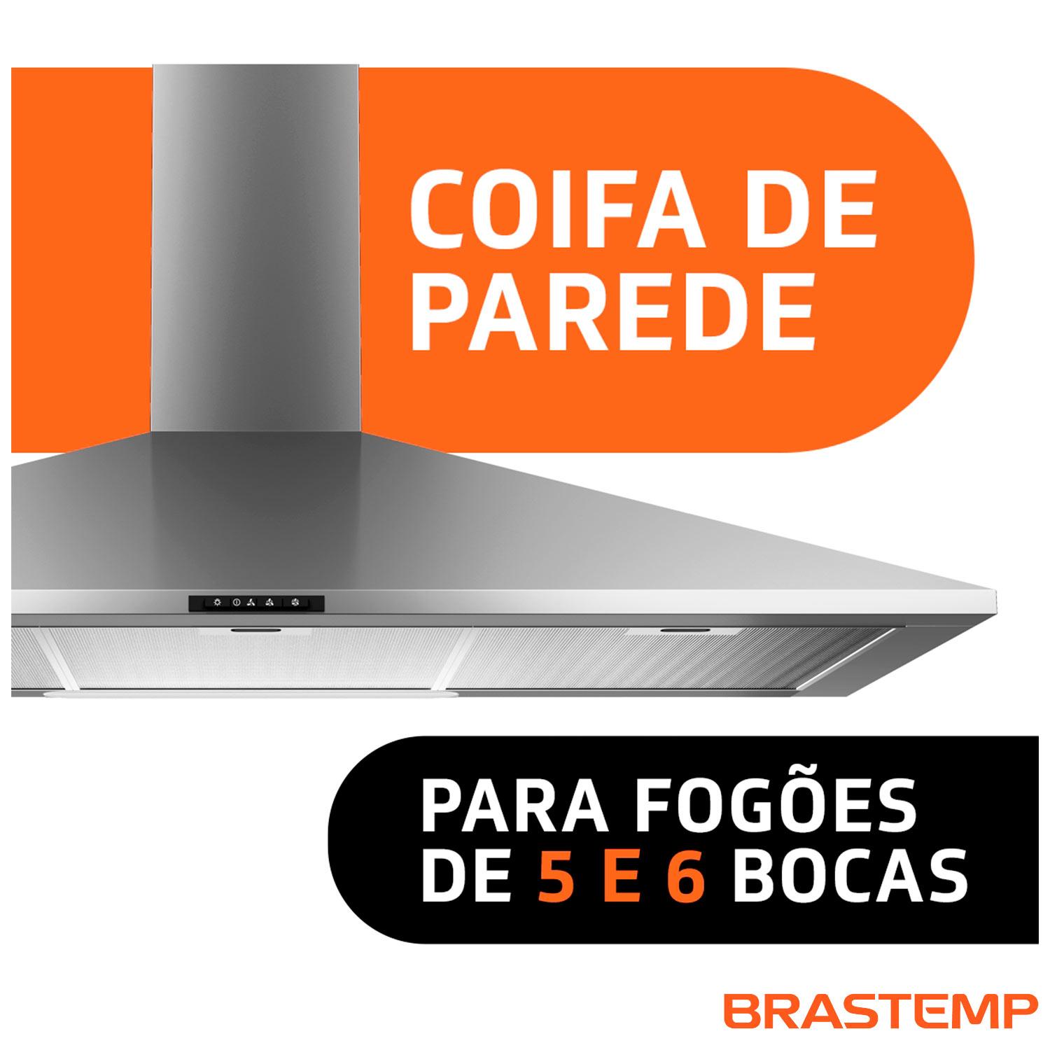 Miniatura Coifa de Parede Brastemp 90 cm Inox Piramidal 5 e 6 Bocas Duplo Filtro BAI91BR 220