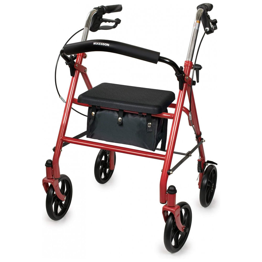 Miniatura Andador Adulto Idoso McKesson com Assento, Suporta até 136 Quilos, Vermelho