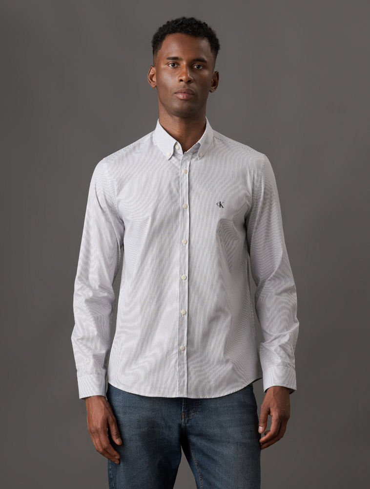 Miniatura Camisa Masculina Slim Fio 50 Calvin Klein Jeans - Branco Camisa Masculina Slim Fio 50 Calvin Klein Jeans Branco g