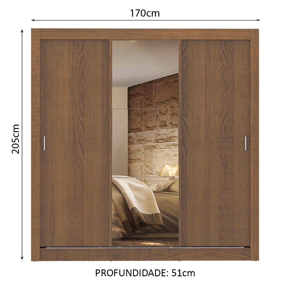 Miniatura Guarda Roupa Casal Madesa Lyon 3 Portas de Correr com Espelho 2 Gavetas Rustic