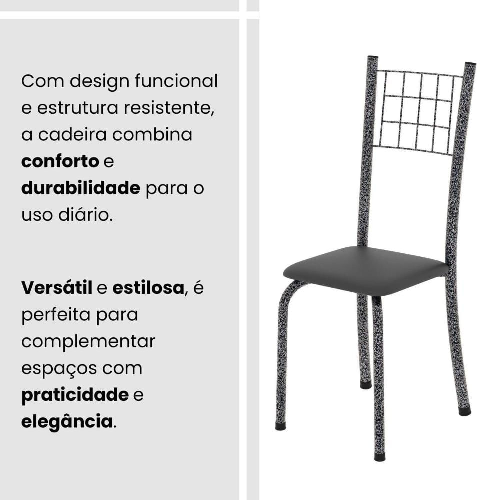 Conjunto de Mesa Tubular 100cm X 60cm com Tampo e 4 Cadeiras Dany Preto/Prata