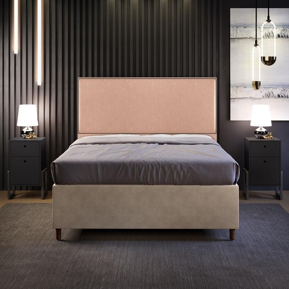 Cabeceira Cama Box Casal Com Tachas 140 Cm Linho Rosê