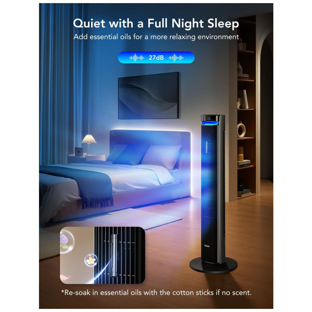Ventilador de Torre, Estilo Moderno com Temporizador de 24H, Silencioso, 5 Modos, 12 Velocidades e Controle por APP ou Voz, 110V 48W, Goveelife, 110v
