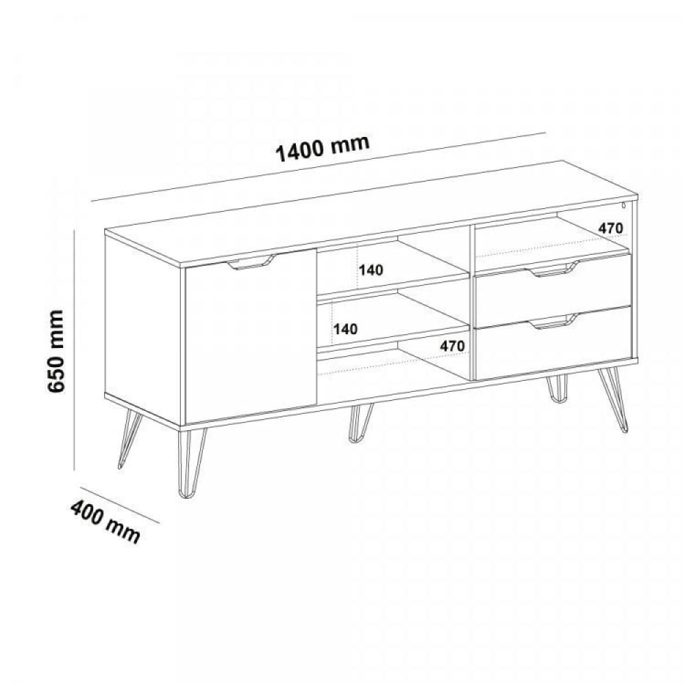 Miniatura Conjunto Sala de Estar Rack para TV até 55 Polegadas Buffet Bar e Mesa de Centro Estocolmo Artely Carvalho/Grafite