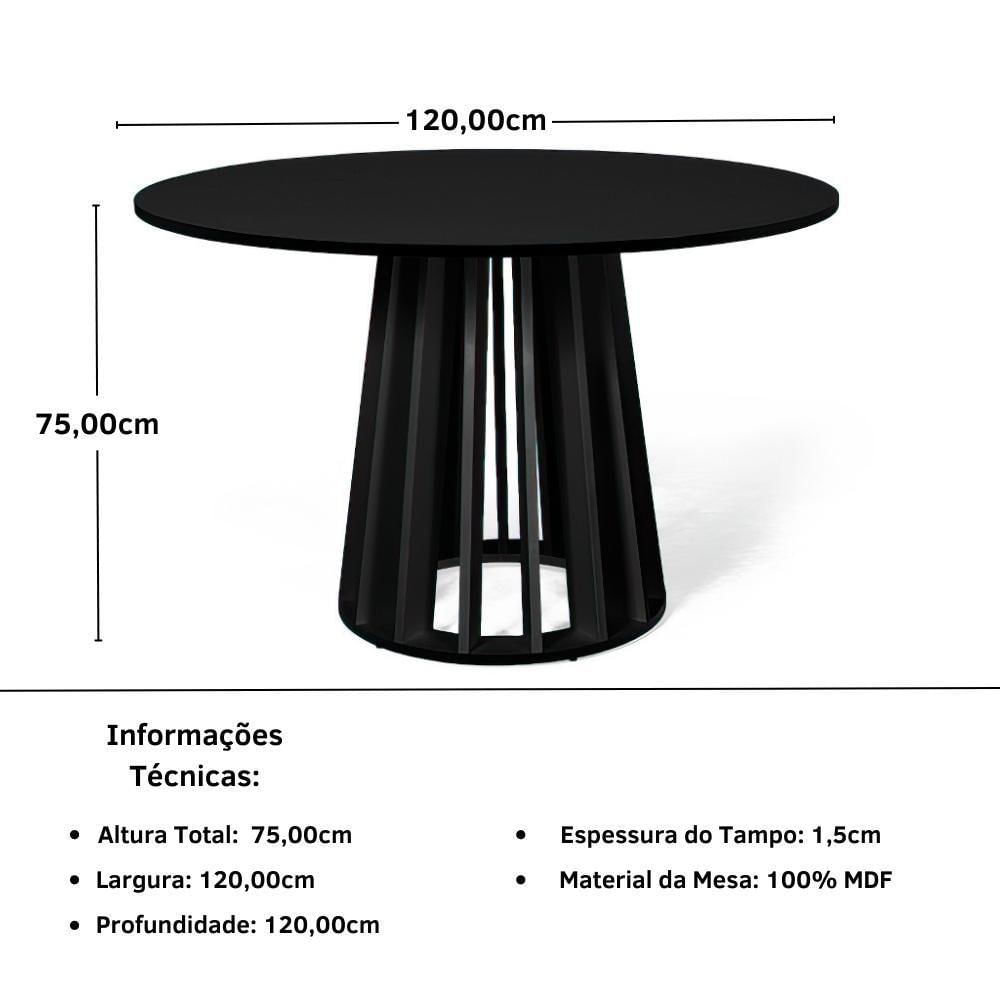 Conjunto Mesa De Jantar Redonda Preta Talia 120cm Com 4 Cadeiras Estofadas Chicago - Marrom