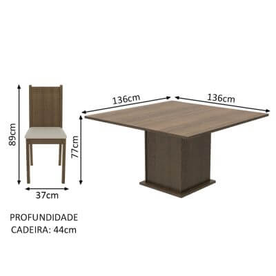 Conjunto Sala de Jantar Clarice Madesa Mesa Tampo de Madeira com 8 Cadeiras Rustic/Pérola Cor:Rustic/Pérola
