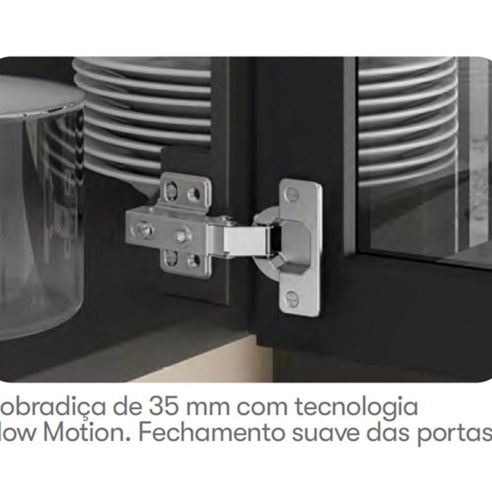 Cozinha Modulada em Aço 7 Peças com Paneleiro Forno e Cristaleira Rodapé em PVC Exclusive Grafite/Preto Matt