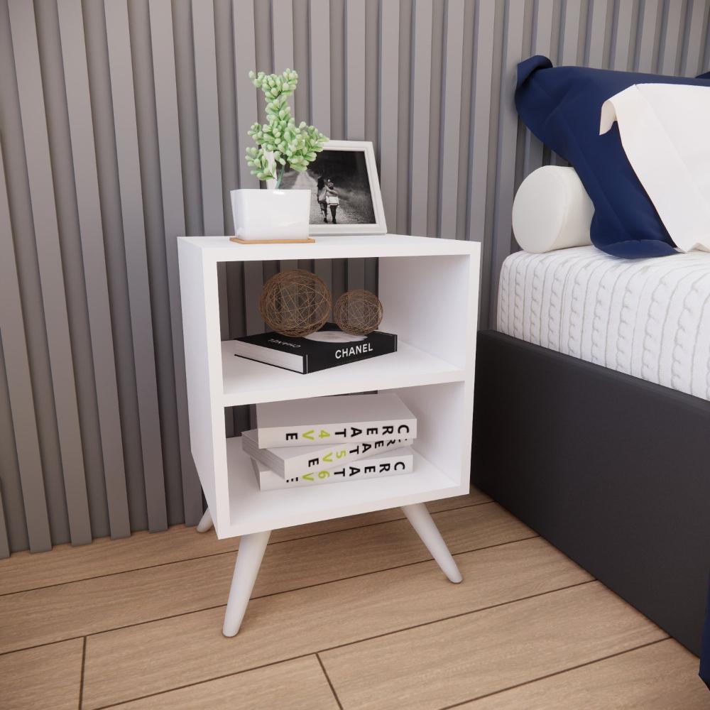 Miniatura Mesa de Cabeceira com Pés Mesinha Madeira Criado Quarto Nicho Branco
