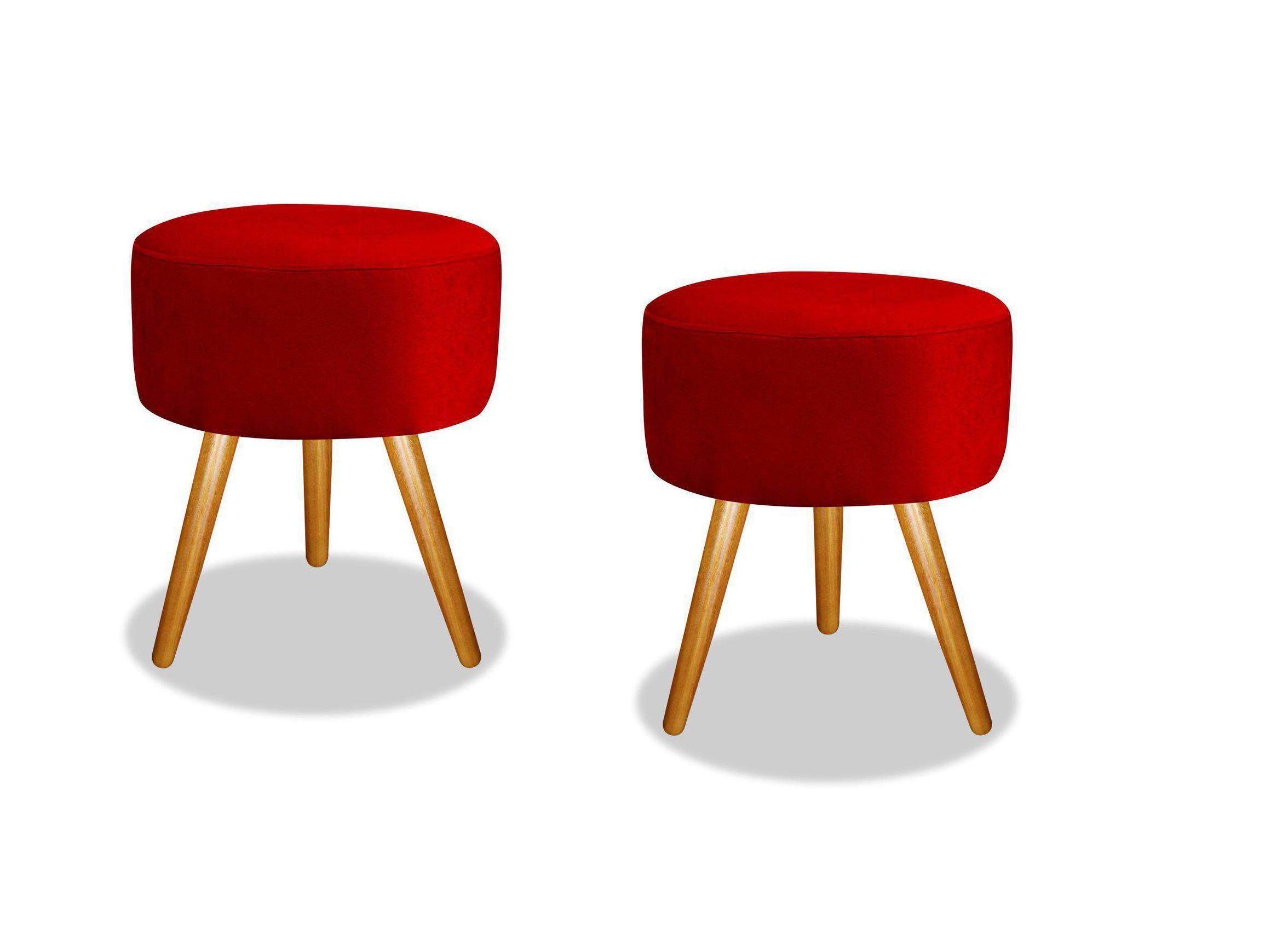 Miniatura Kit 02 Puffs Redondo Luxo Suede Pés Palito Decorativo Bela