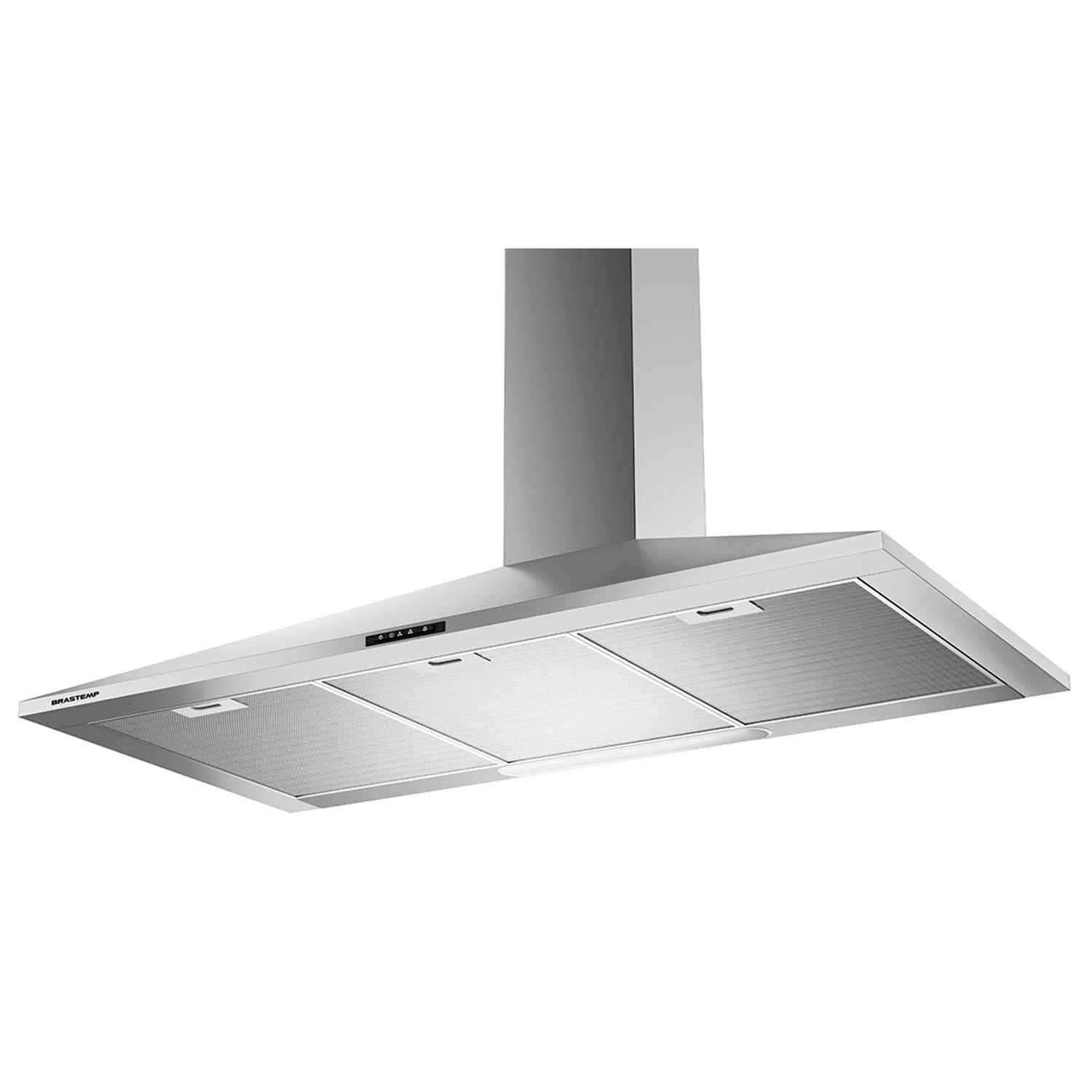 Miniatura Coifa de Parede Brastemp 90 cm Inox Piramidal 5 e 6 Bocas Duplo Filtro BAI91BR 220