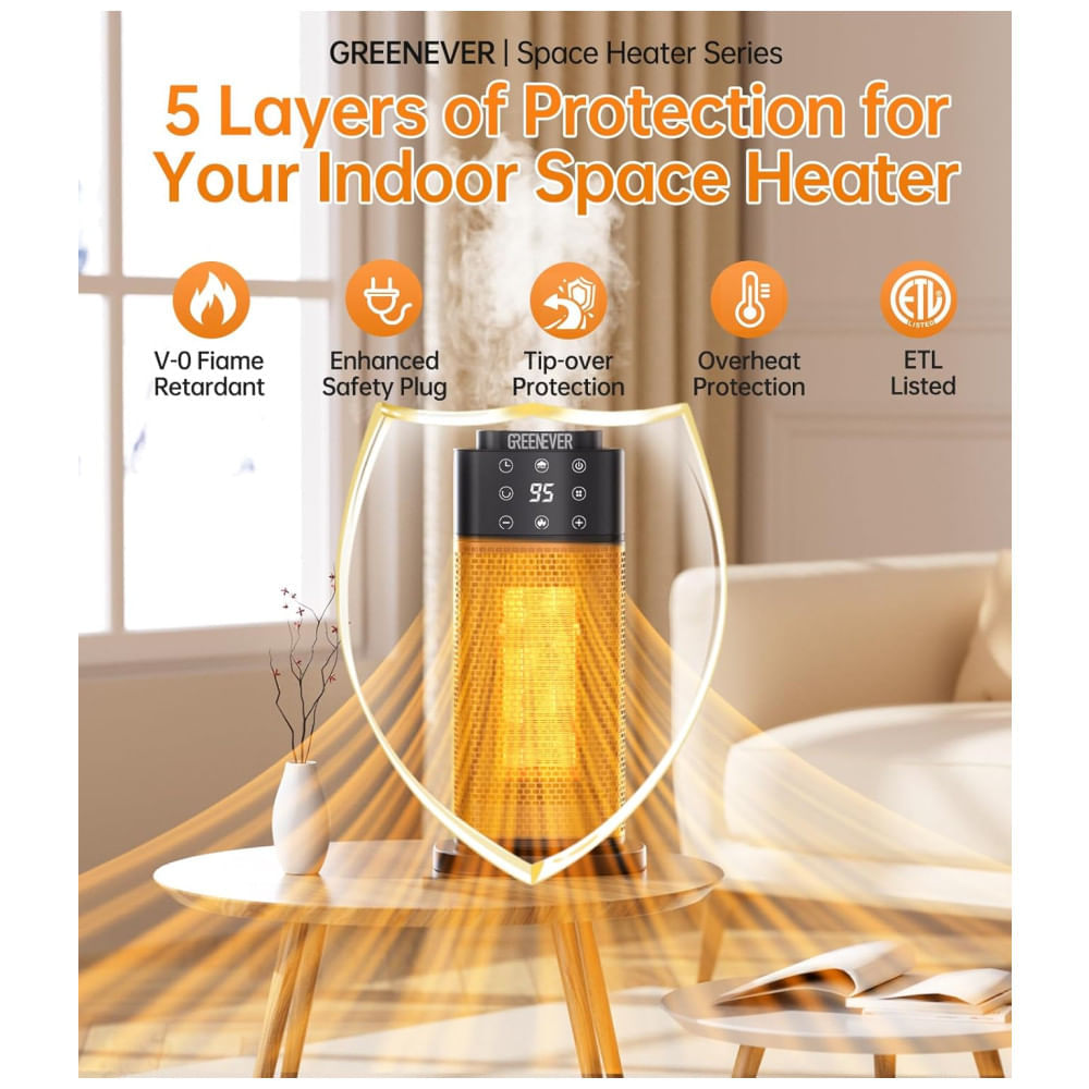 Aquecedor de Ambiente com Umidificador GREENEVER  - Aquecimento Rápido e Silencioso para Casa e Escritório