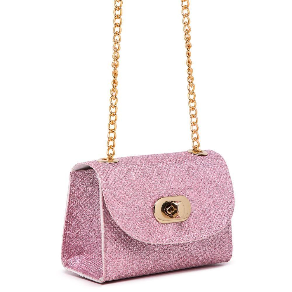 Miniatura Bolsa Pequena Feminina Transversal De Festa Elegante Brilho Rosa Bebê