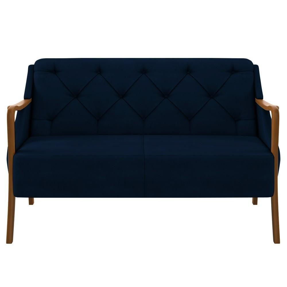 Miniatura Poltrona Namoradeira 2 Lugares 135cm Capitonê Lapa M22 Veludo Azul Marinho - Mpozenato