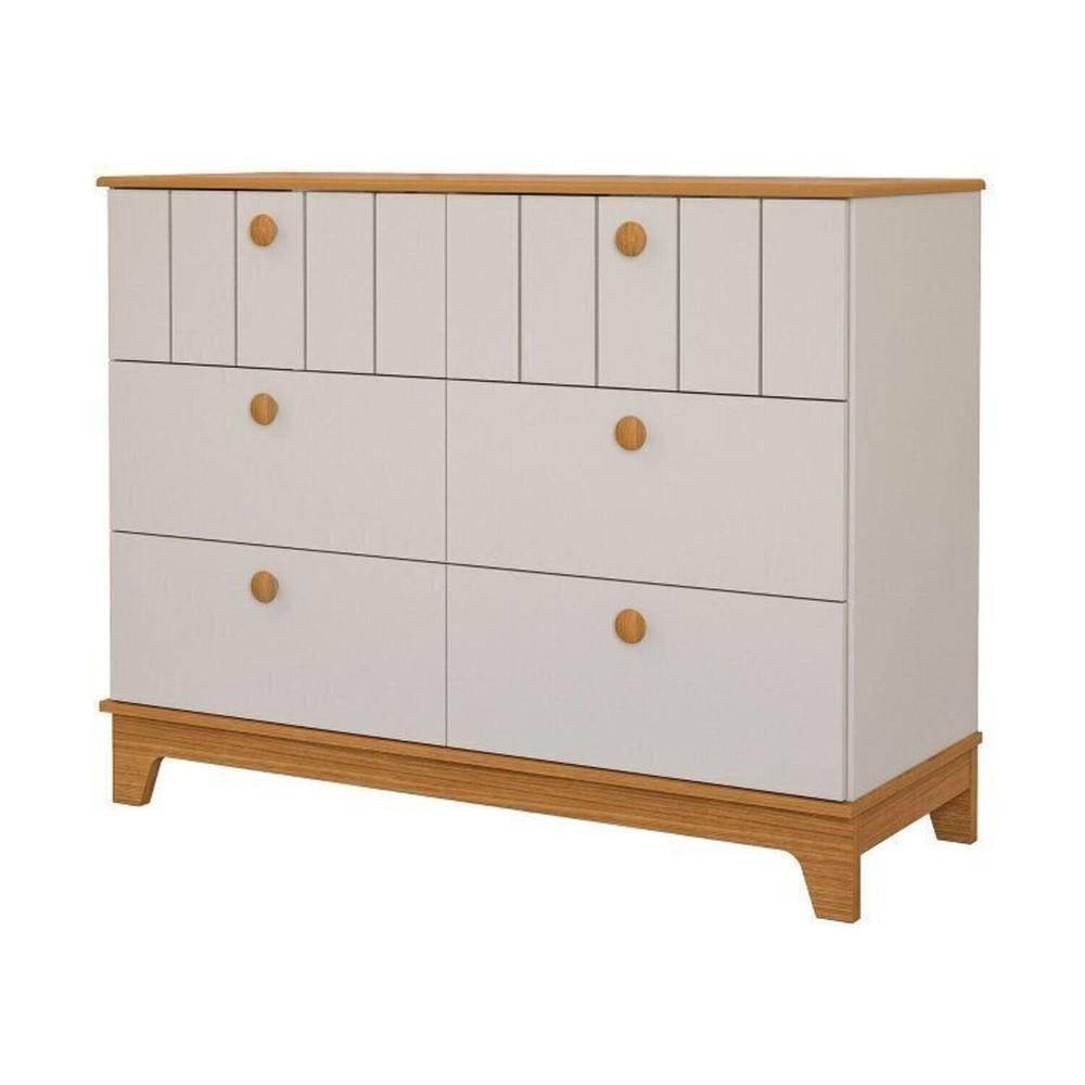 Quarto de Bebê 1 Berço 1 Cômoda 6 Gavetas 1 Guarda Roupas 4 Portas 4 Gavetas Chantilly Off White/Nature