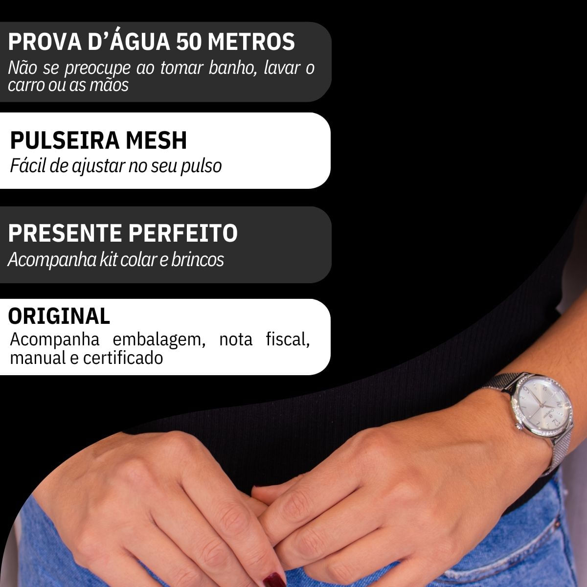 Miniatura Relógio Feminino Champion Analógico Prata CF24251Q + Colar e Brincos