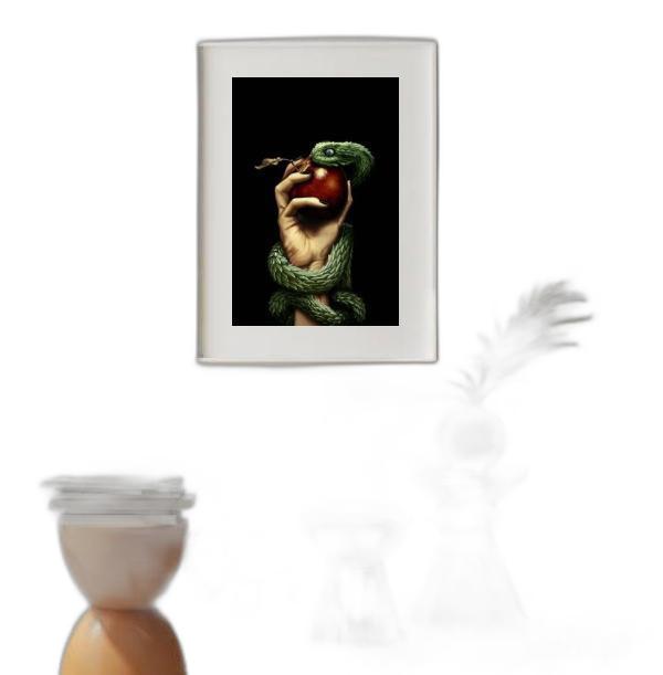 Miniatura Quadro Fruto Proibido- Serpente Maçã 45X34Cm - Com Vidro