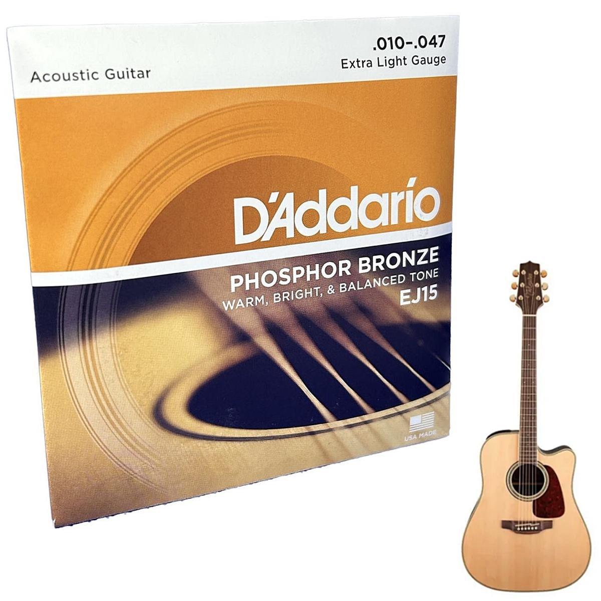 Miniatura Encordoamento Aço 010 Violão Daddario Ej15 Phosphor Bronze