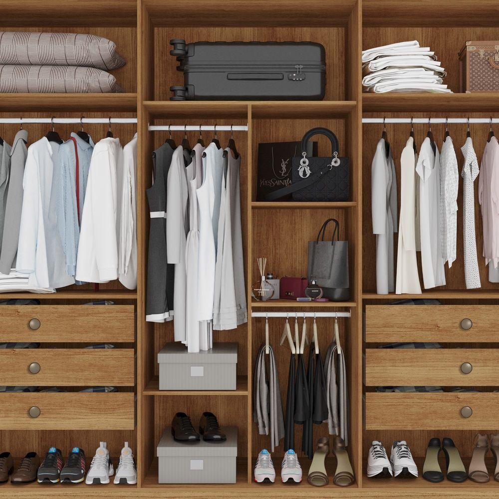 Guarda-roupa Casal 6 Portas 6 Gavetas Com Espelho órion Premium Salleto Savana/off White