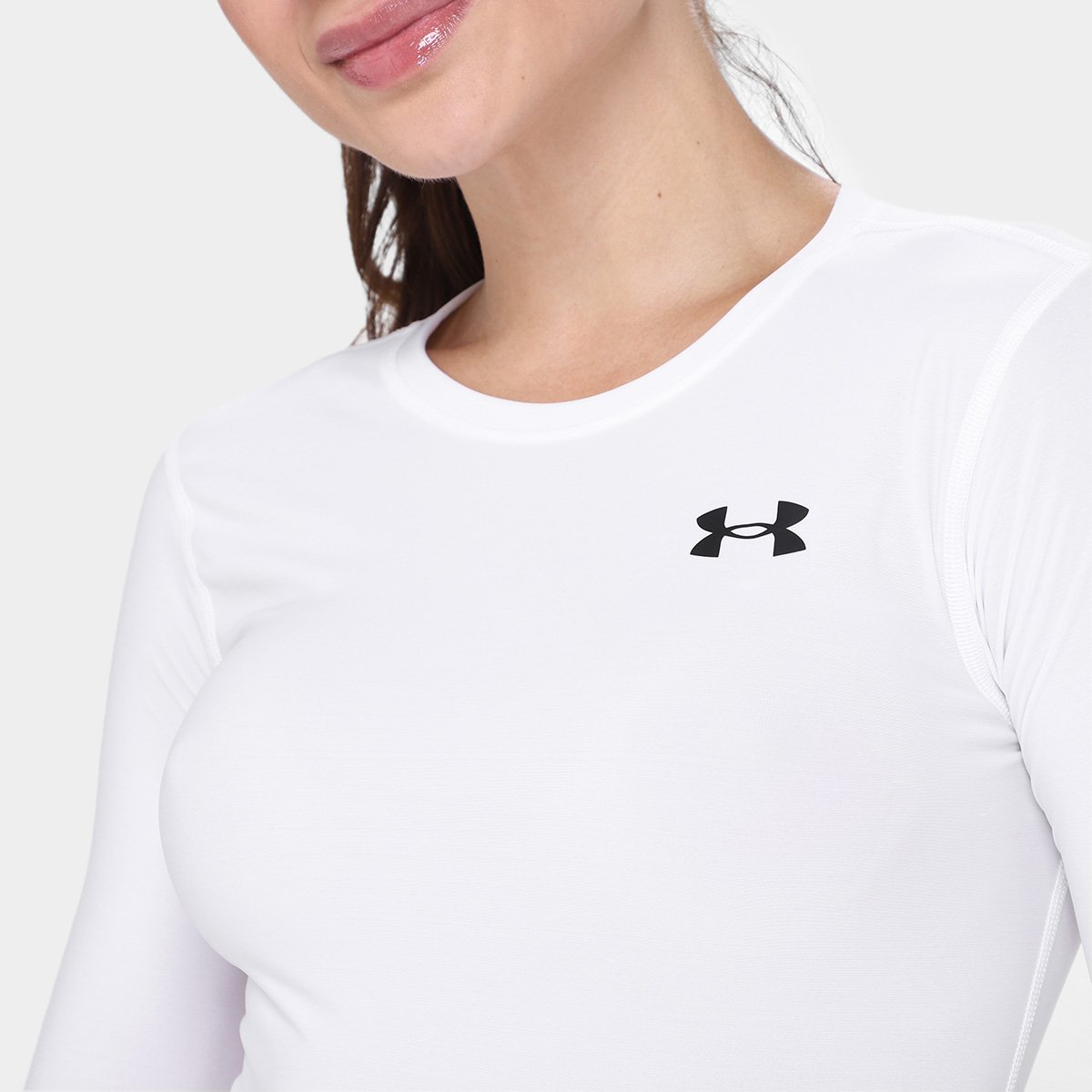 Miniatura Camiseta Under Armour Compressão Manga Longa Feminina Branco+Preto - G
