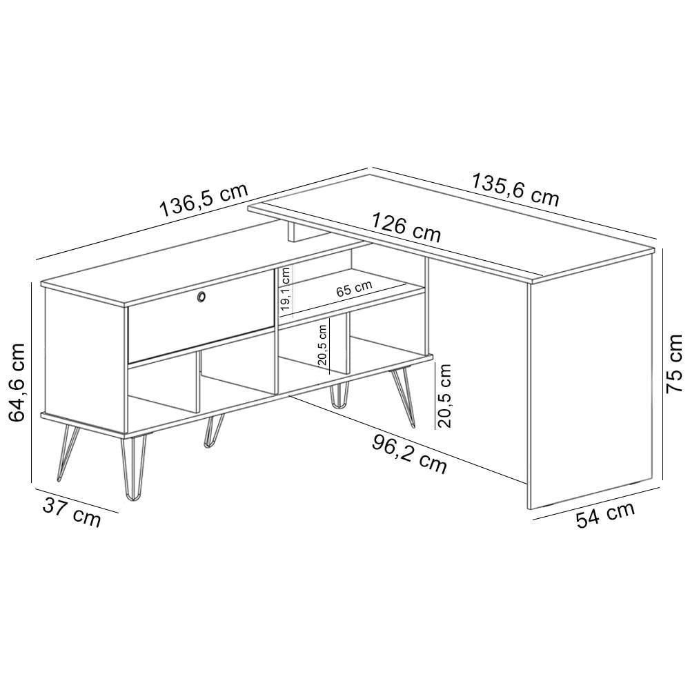 Miniatura Mesa Para Escritório Escrivaninha Em L Home Office Kalil A02 Branco Grafito - Lyam Decor