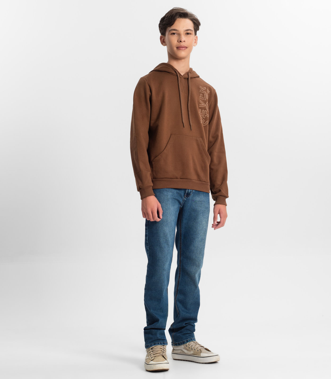 Miniatura Blusão Juvenil Masculino Em Moletom Minty Marrom 12