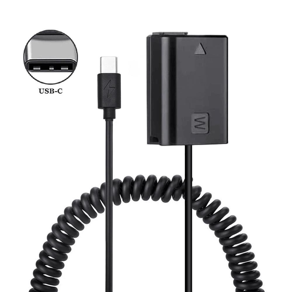 Miniatura Adaptador Dummy PD AC-PW20 Bateria Sony NP-FW50 Espiral com Conector USB-C