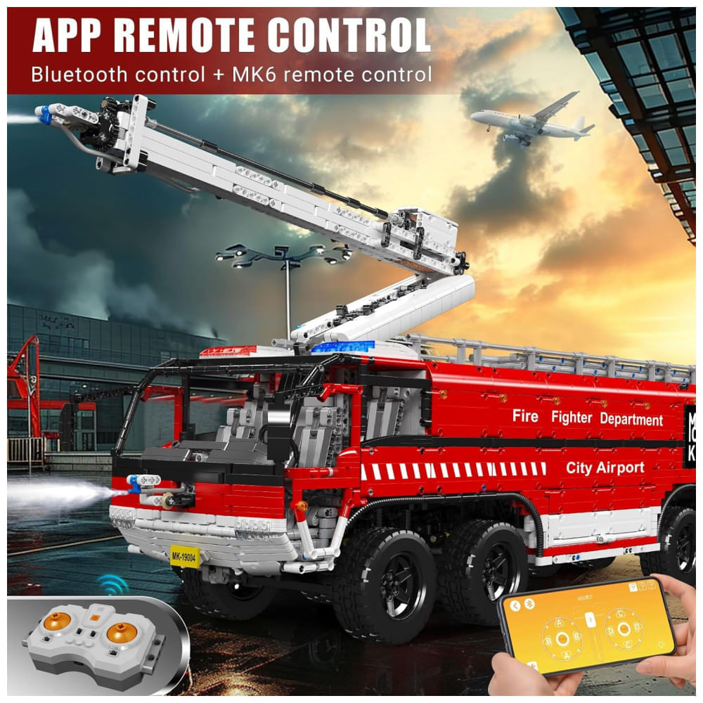 Miniatura Kit de Construção Veículo Resgate de Aeroporto com 6653 Peças e Controle Remoto para Crianças e Adultos, Mould King, Verm...