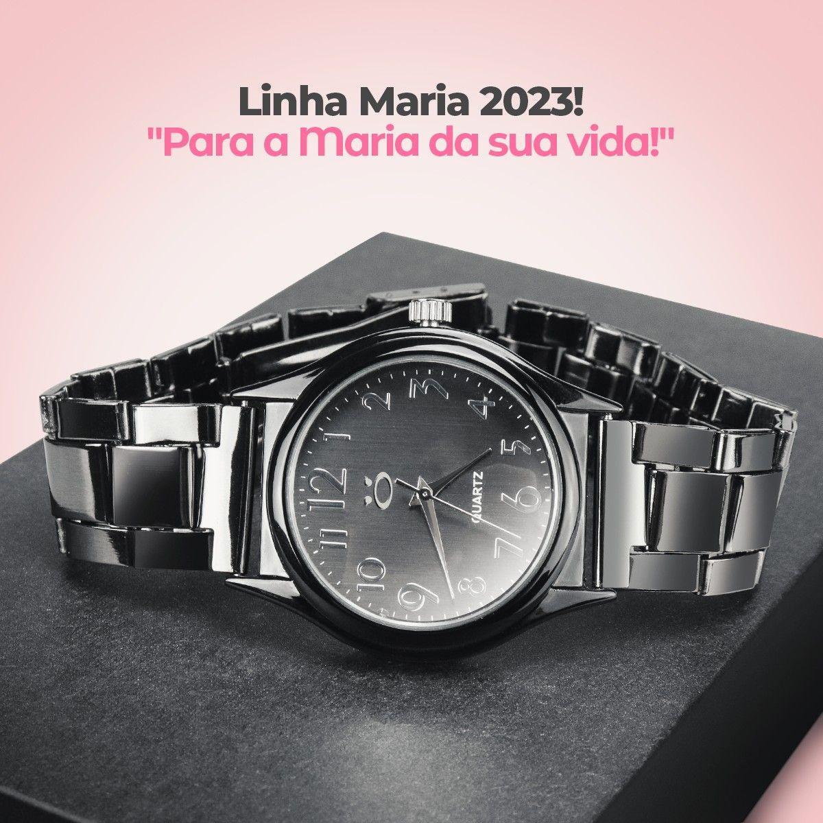 Relogio Feminino Preto Aço Inox + Oculos Sol Proteção Uv