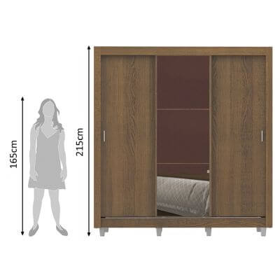 Miniatura Guarda Roupa Casal Madesa Lyon 3 Portas de Correr com Espelho 2 Gavetas com Pés Rustic Cor:Rustic