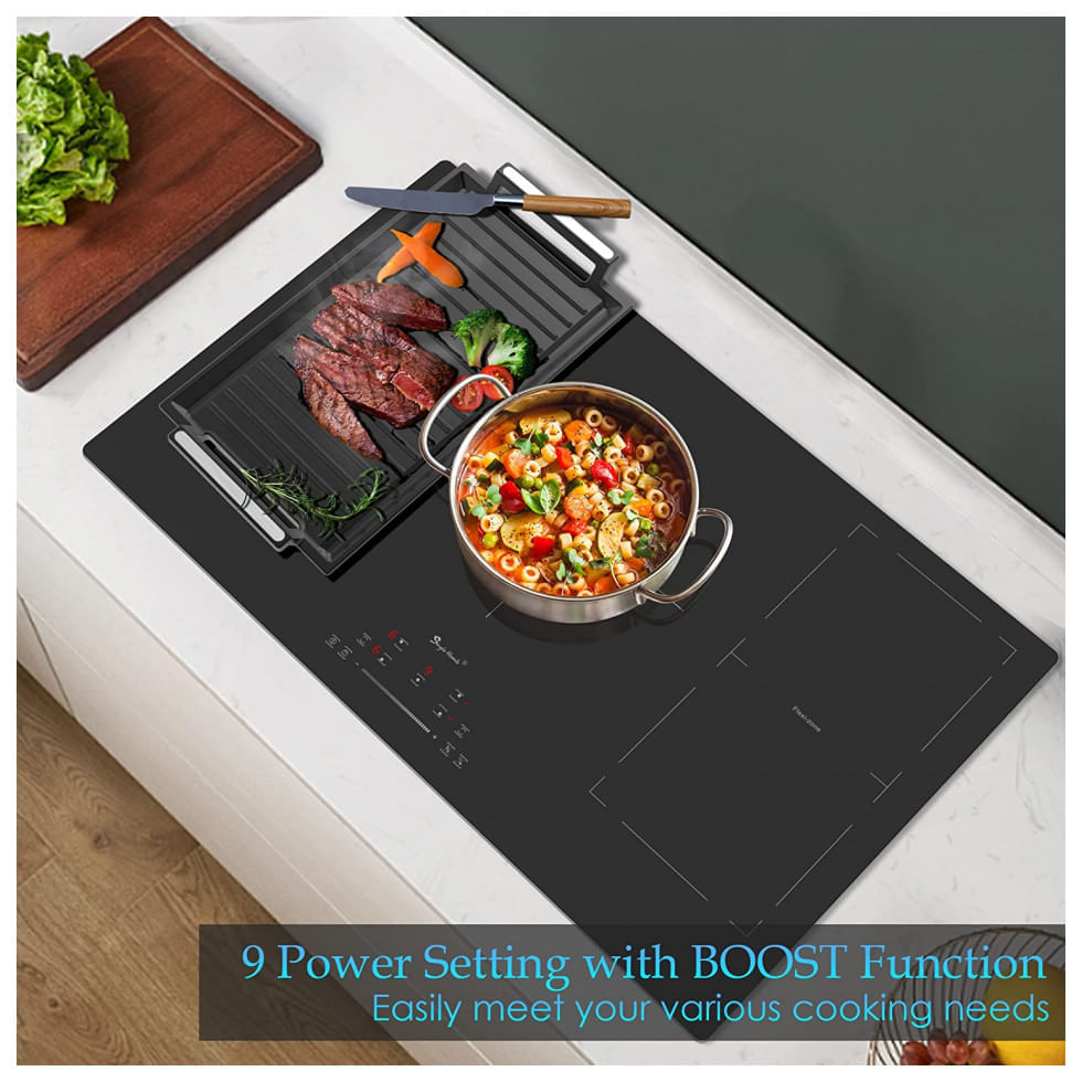 Miniatura Cooktop de indução de 36 polegadas 5 queimadores Boost, fogão elétrico embutido com zona flexível dupla, 9 níveis de potên...