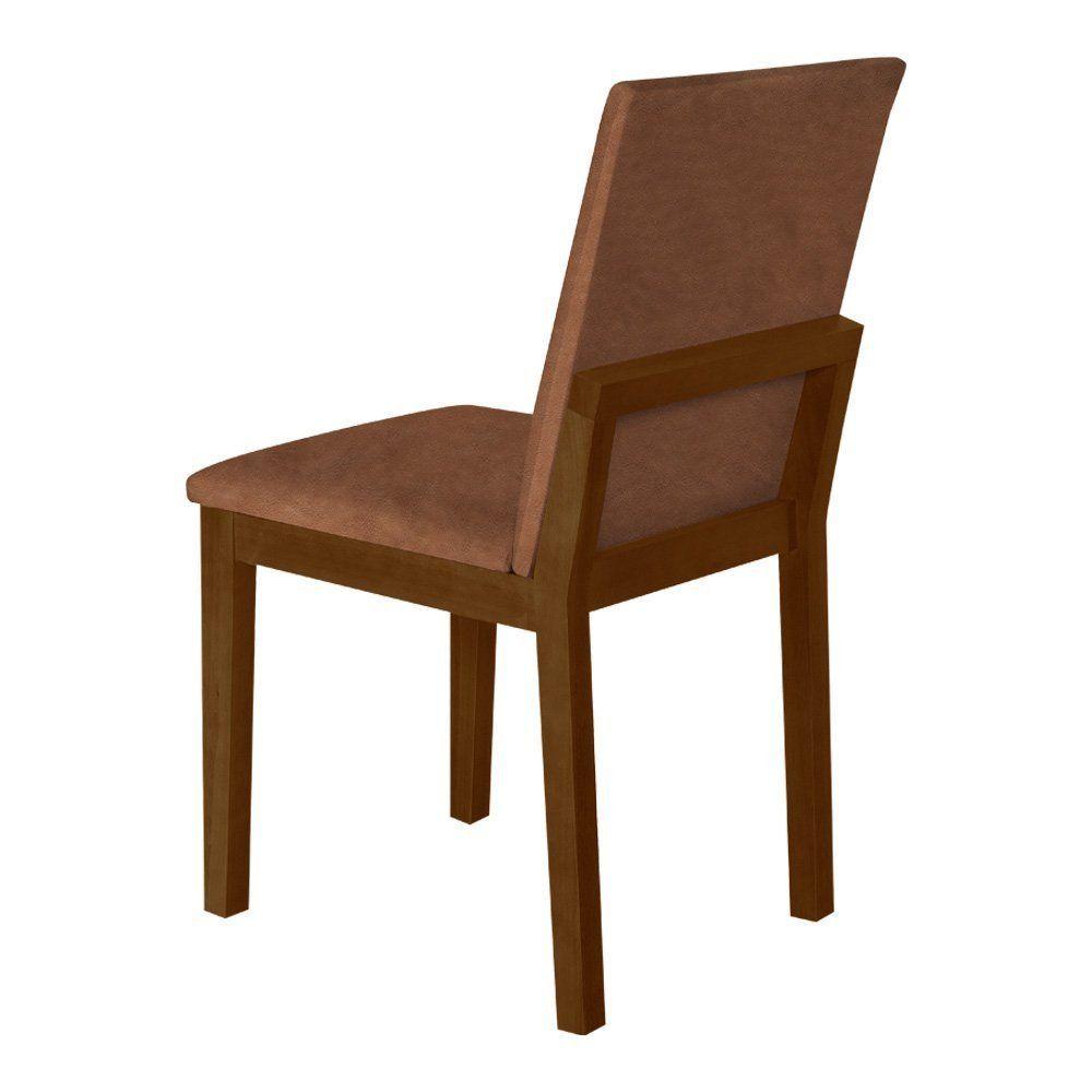 Miniatura Kit 2 Cadeiras De Jantar Luxo Pérola Estofadas Em Couro Pu Caramelo Base Madeira Maciça Imbuia