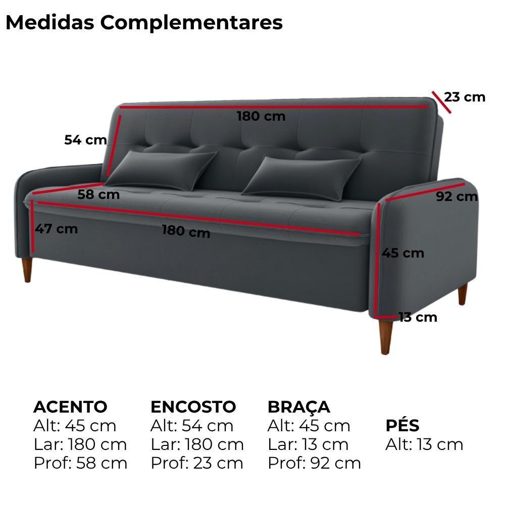 Miniatura Sofa Cama 2 Lugares 206cm Donna Veludo E425 Milani Store Cinza