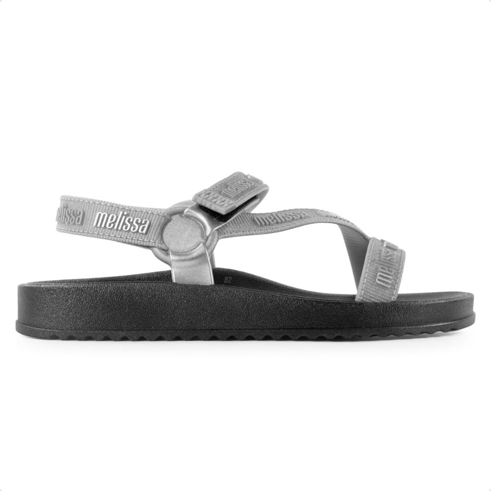 Miniatura Sandália Melissa Papete Stripes M-Lover Feminina Preto / Prata - 33/34