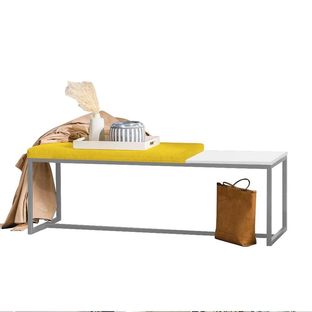 Miniatura Banco Recamier Puff 195cm Industrial Cinza Corino Amarelo Tampo Quadrado Mdf Branco