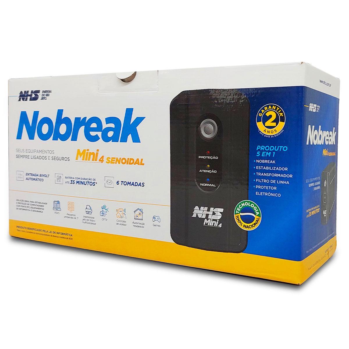 Nobreak 600Va Nhs Mini 4 Senoidal, Entrada Bivolt, S/120V,