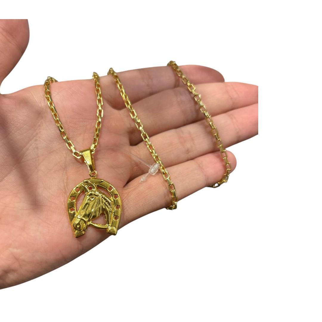 Miniatura Cordão Masculino 4Mm Tijolinho + Cavalo Banhado A Ouro 18K