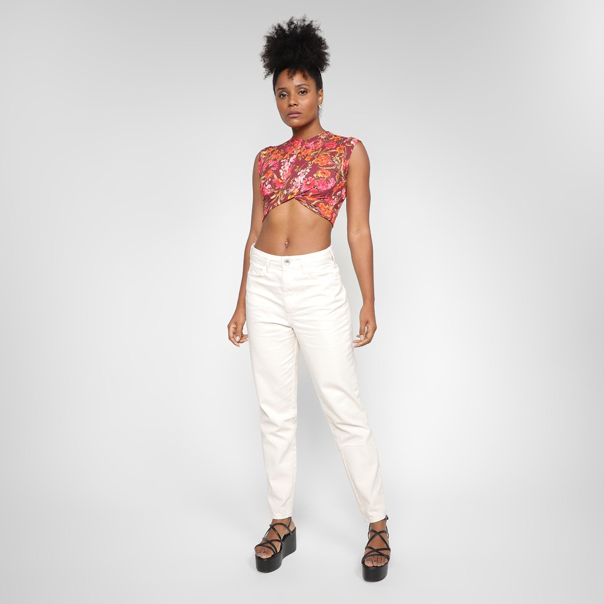 Miniatura Top Colcci Cropped Floral Trançado Feminino Roxo+Rosa - G